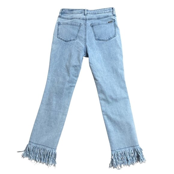 JOSEPH RIBKOFF JEANS RHINESTONE JEWEL FRAYED LIGHT WASH HIGH RISE SIZE 4 PATCHED - Picture 2 of 13